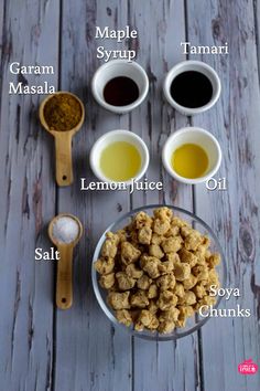 ingredients to make homemade granola on a wooden table