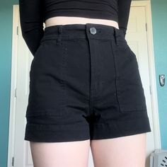 H&M Black High Waisted Utility Shorts With Pockets On Front And Back, Belt Loops And Zipper And Buttons. Size Us 2. Very Cute But Never Worn Because They Didn’t Fit Me. Offer Me A Price! Trendy Black Bottoms By H&m, Trendy Black Bottoms From H&m, Trendy Black H&m Bottoms, H&m High Rise Cotton Shorts, H&m Short Bottoms With Pockets, H&m High Waist Bottoms With Built-in Shorts, High Waist Bottoms With Built-in Shorts By H&m, H&m High-waist Bottoms With Built-in Shorts, H&m Shorts With Pockets