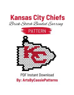 kansas city chiefs pixel stitch board pattern is shown in red and white, with the word kansas