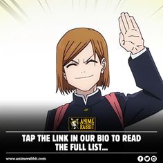 an anime character is holding his hand up in the air and saying, tap the link in our bio to read the full list