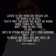 a man with glasses and a quote on it that says, listen to her when she speaks