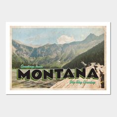 Greetings from Montana!Celebrate the state of Montana, whether you’re from there, you’ve been there, or you want to go there! This vintage-postcard style design gives a modern twist to a retro look. -- Choose from our vast selection of art prints and posters to match with your desired size to make the perfect print or poster. Pick your favorite: Movies, TV Shows, Art, and so much more! Available in mini, small, medium, large, and extra-large depending on the design. For men, women, and children. Travel Postcard Design, Montana Stickers, Montana State University, Vintage Postcards Travel, Big Sky Country, Travel Postcard, Design Sticker, Postcard Design, Vintage Postcard