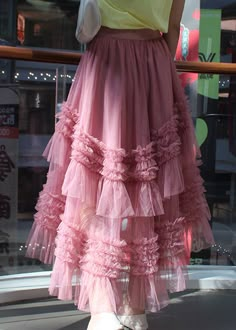 Pink Ruffled Skirt, Pink Fairy Skirt, Tule Skirt Outfits 2023, Pink Tulle Skirt Outfit, Tulle Skirt Outfits, Cold Spring Outfits, Pink Skirt Outfit, Tulle Ruffle Skirt, Tulle Skirt Outfit