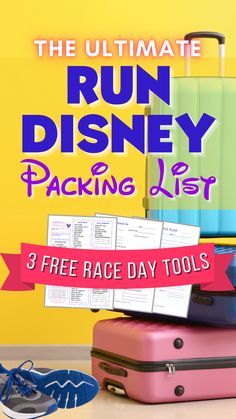 Run Disney packing list with luggage and running shoes. Packing List Free Printable, Disney Princess Marathon, Disney Packing List, Weekend Packing List, Disney Packing, Walt Disney World Marathon