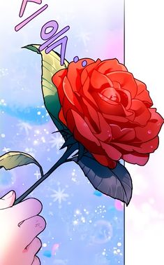 a red rose being held by someone's hand with the word love on it