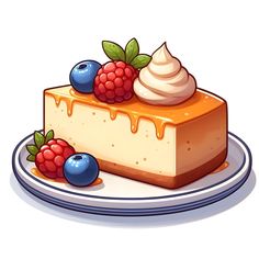 a piece of cheesecake with whipped cream and berries