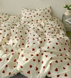 Heart Sheets, Hearts Bedding, Heart Duvet Cover, White Bedding Set, Full Bed Sheets, Dream House Bedroom, White Bed Set, Full Size Sheets, Red Love Heart