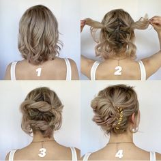 Easy-to-Manage Short Hair Updo Tutorial Short Hair Hair Updo, Short Hair Dos For Prom, Easy Diy Short Hair Updo, Wedding Hair Up Short Hair, Updo Tutorial For Short Hair, Updos For Lobs, Easy Bridesmaid Updo Short Hair, Short Bridesmaid Hairstyles Updo, Short Hair Maid Of Honor Hairstyles