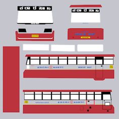 three red and white double decker buses next to each other on a gray background,