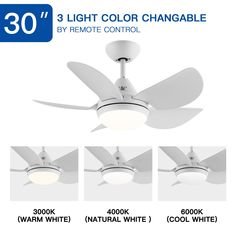 three light color changeable ceiling fan with remote control and four different colors to choose from