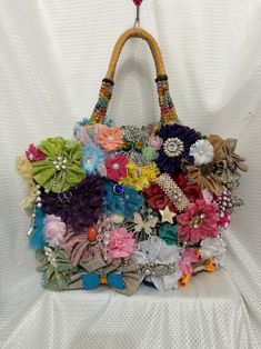 Flower Bag,handmade Handbag,jeweled Custom Tote,handbag,bling Purse,bead Tote,rhinestone Handbag,statement Bag,shabby Chic,custom Made Purse - Etsy Unique Handmade Party Bag, Unique Beaded Bags For Everyday Use, Bohemian Handheld Embellished Bag, Unique Beaded Everyday Bags, Embellished Multicolor Tote Shoulder Bag, Multicolor Embellished Tote Shoulder Bag, Bohemian Party Tote Bag, Unique Handmade Bags, Bling Purses