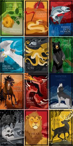 the twelve zodiac signs with different animals and their names in each one's colors