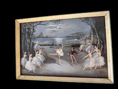 an oil painting of ballet dancers in front of a lake