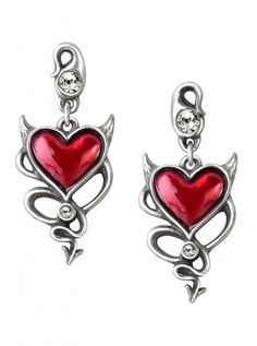 Devil Heart Earrings by Alchemy of England - www.inkedshop.com Punk Witch, Occult Jewelry, Alchemy Gothic Jewelry, Goth Witch, Alt Goth, Alchemy Gothic, Red Heart Earrings, Alternative Jewelry, Gothic Earrings