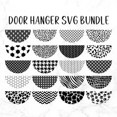 the door hanger svg bundle is shown in black and white, with different designs