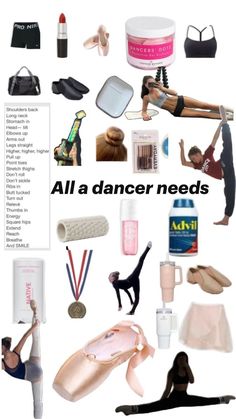 all a dancer needs poster with various items including shoes, bras and other things