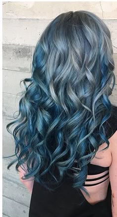 Grey And Blue Hair, Silver And Blue Hair, Blue And Silver Hair, Dark Blue Hair Color, Dusty Blue Hair, Galaxy Hair Color, Dark Balayage, Highlights Blue, Lilac Hair Color