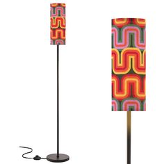 two floor lamps with different patterns on them and one lamp has a cord attached to it