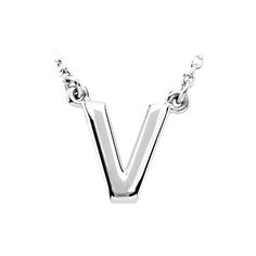 Show off your style and sophistication with this elegant monogram necklace rendered in 14k white gold. Each letter measures approximately 3/8 inch and includes an attached 16 inch diamond-cut, 1mm cable chain. Letter V Necklace, Initial V, V Necklace, Elegant Monogram, Bow Jewelry, Monogram Necklace, Gold Letters, Jewelry Companies, Black Bow