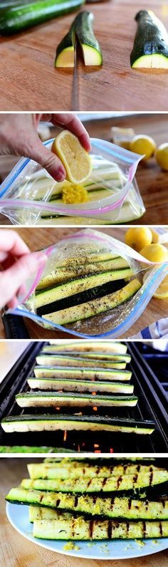 the process of making grilled zucchini is shown