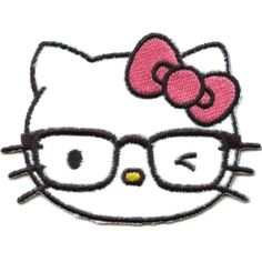 a hello kitty with glasses and a bow on it's head embroidered onto a patch