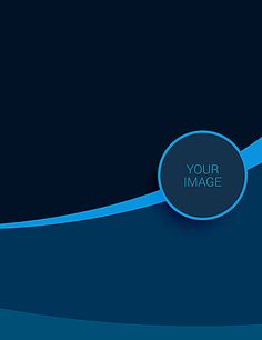 an abstract blue background with a circle on the center and text that reads your image