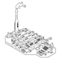 Jinseong's Isometric Factory (2020) on Behance Isometric Factory, Factory Sketch, Sci Fi Tech, Classic Video Games, Cultural Experience, Line Illustration, Life Design