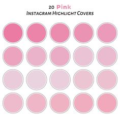 20 pink instagram highlight covers are shown in the shape of circles with different sizes and colors