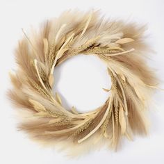 a wreath made out of feathers on a white background