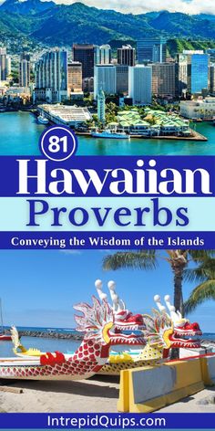 the front cover of hawaiian proverbs, with an image of a city in the background