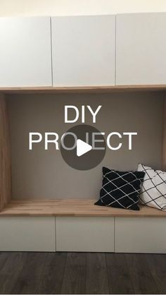 the diy project logo is displayed in front of a shelf with pillows on it