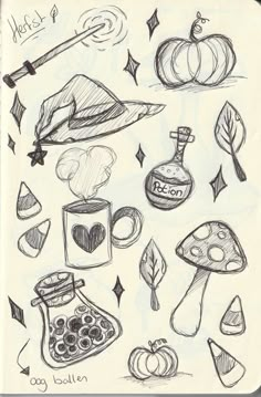 this is a drawing of food and drinks