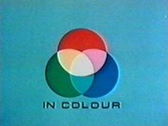 the logo for in color is shown on a blue background with red, white and green circles