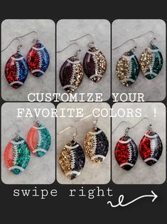 six different colors of earrings with the words customize your favorite colors