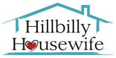 the hillbilly housewife logo is shown in black and white with a red heart