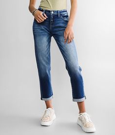 KanCan Signature Mid-Rise Relaxed Stretch Jean - Blue 25/27, Women's Laura Mid-rise Cuffed - extend your inseam 2 when uncuffed Baggy - Loose fit relaxed through the hip and thigh 14 bottom opening Destructed front pocket details Shoe sku 965505 Model Info: Height: 5'9 | Bust: 32 | Waist: 22 1/2 | Hip: 34 1/2 | Wearing Size: 24x27. This quality denim is hand-finished for a unique look. It will wear like your favorite jeans, with each hole and tear continuing to destruct over time. You will love Jean Fits, Matching Mom, Ankle Length Jeans, Shoes With Jeans, Ankle Jeans, Pocket Detail, Favorite Jeans, Stretch Jeans