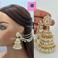 Bahubali Kundan Pearl Jhumka/stone Jhumka/Indian Jewelry/Pakistani/Punjabi/Indian/Statement earring/Bridal earrings/Indian wedding jewelry Style 1 length 3.5 inches Style 2 length 2.5 inches Style 3 length 2.5 inches Pearl Earring Indo Western Earring Can be paired with any dress Closure: Pushback This is 100% Handmade jewelry. So Color, shades, texture displayed may slightly vary from the actual product due to digital image limitations. We request you to consider these minor variations. Please expect the possibility of some slight imperfections when buying hand made jewelry. If you have any questions, please message or email us. Arrives in gift box. Please let me know if you have any questions. Thank you so much visiting my shop. Bridal Earrings Indian, Pearl Jhumkas, Western Earring, Kundan Jhumka Earrings, Kundan Jhumka, Boho Jewellery Necklaces, Silver Earrings Wedding, Earring Bridal, Jewelry Pakistani