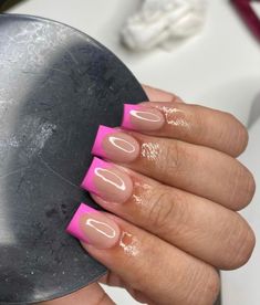 Short Pink Nails, Pink Tip Nails, Short Square Nails, Colored Acrylic Nails, French Tip Acrylic Nails, Pink French, Her Nails, Work Nails, French Acrylic Nails