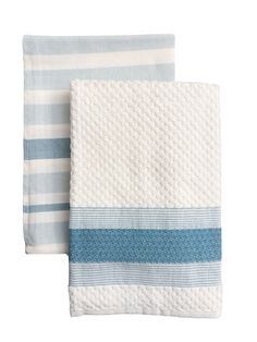 two blue and white towels on top of each other