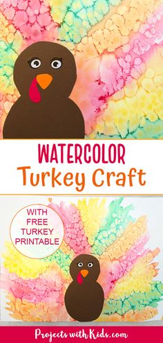 watercolor turkey craft with free printables for kids to make it looks like they are