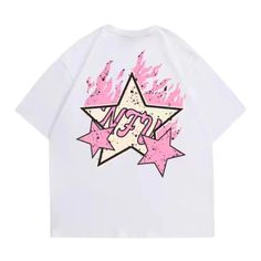 Add a pop of style to your wardrobe with this High Street Pink Star Flame T-Shirt. The t-shirt features a fun, vibrant design with a colorful flame pattern and a stylish star embellishment. Crafted from durable cotton for long-lasting comfort. Features: -100% Cotton -Crew Neckline -Dropped Shoulder -Flame -Star Graphic -Regular fit -High Street style Pink And White Graphic Tee, Pink Street Style, Pink Graphic Tee, Pink Street, Flame Pattern, Star Graphic, Baddie Style, Free Scarf, White Graphic Tee