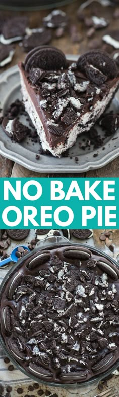 no bake oreo pie on a plate with the text overlay above it