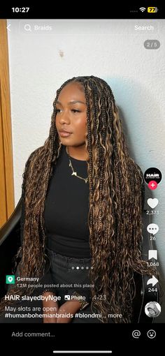 Braids For Black Hair Color, Boho Box Braids With Highlights, Color 1 Braids, Cute Simple Birthday Hairstyles, 4 30 27 Braids, Mixed Box Braids Colors, Color 4 And 30 Knotless Braids, Hip Length Braids