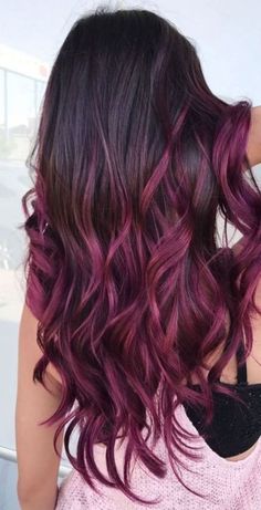 Plum Balayage, Caramel Hair Highlights, Dark Purple Hair, Black Hair Balayage, Brunette Balayage, Red Highlights, Super Hair, Hair Color Highlights, Trendy Hair Color