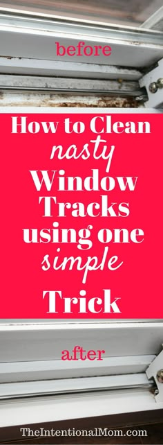 Do you need to clean your nasty window tracks? They can get ugly fast, and no one really likes to clean them. Here's the one simple trick you need to know! via @www.pinterest.com/JenRoskamp Cleaning Window Tracks, Cleaning Hacks Tips And Tricks, Cleaning And Organization, Genius Ideas