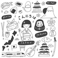 City Doodle, Hand Cartoon, Japan Icon, Japan Cartoon, Japan Travel Destinations, Materi Bahasa Jepang, About Japan, Food City, Japanese Drawings