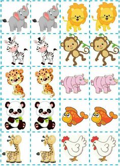 an animal and bird matching game with different animals on the same page, including zebras,