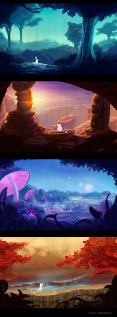 the concept art for disney's princess and the frog prince is shown in three different stages