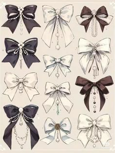 an assortment of different bows with pearls on them