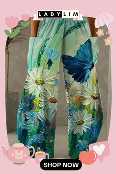 Street Oil Painting High Waist Wide Leg Pants High Waist Wide Leg Pants, Print Pants, Elastic Waist Pants, Floral Pants, Loose Pants, Type Of Pants, Printed Pants, African Print, Straight Leg Pants